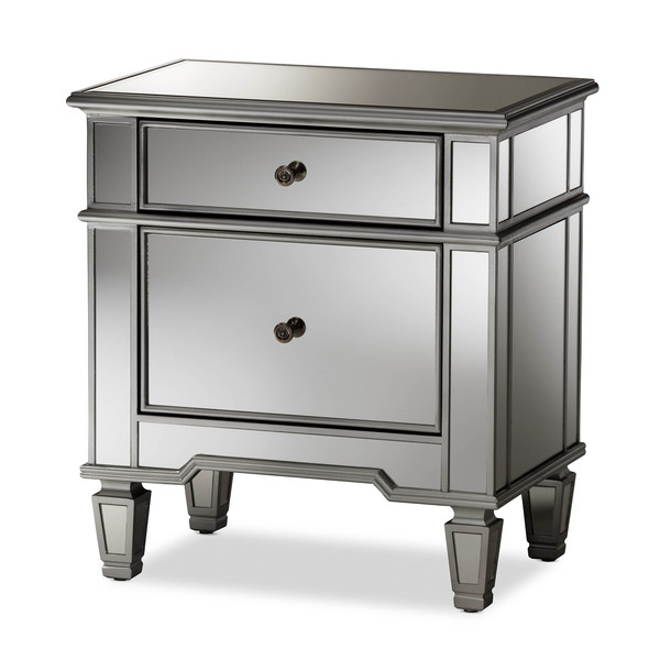 Baxton Studio Sussie Hollywood Regency Glamour Style Mirrored 2-Drawer Nightstand 136-7486